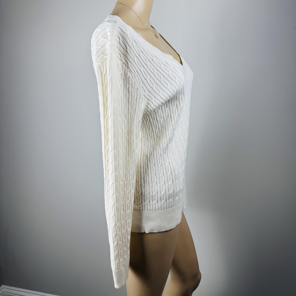 Talbots Petite Size Large 100%‎ Pima Cotton Sweater Ivory V-Neck Lightweight - Picture 5 of 16
